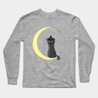 Witch Cat and Moon Long Sleeve T-Shirt